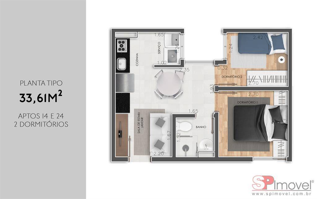 Apartamento, 2 quartos, 30 m² - Foto 6